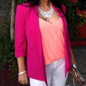 Hot Pink French Connection Crepe Rayon Blazer Jacket Zara Bebe Style